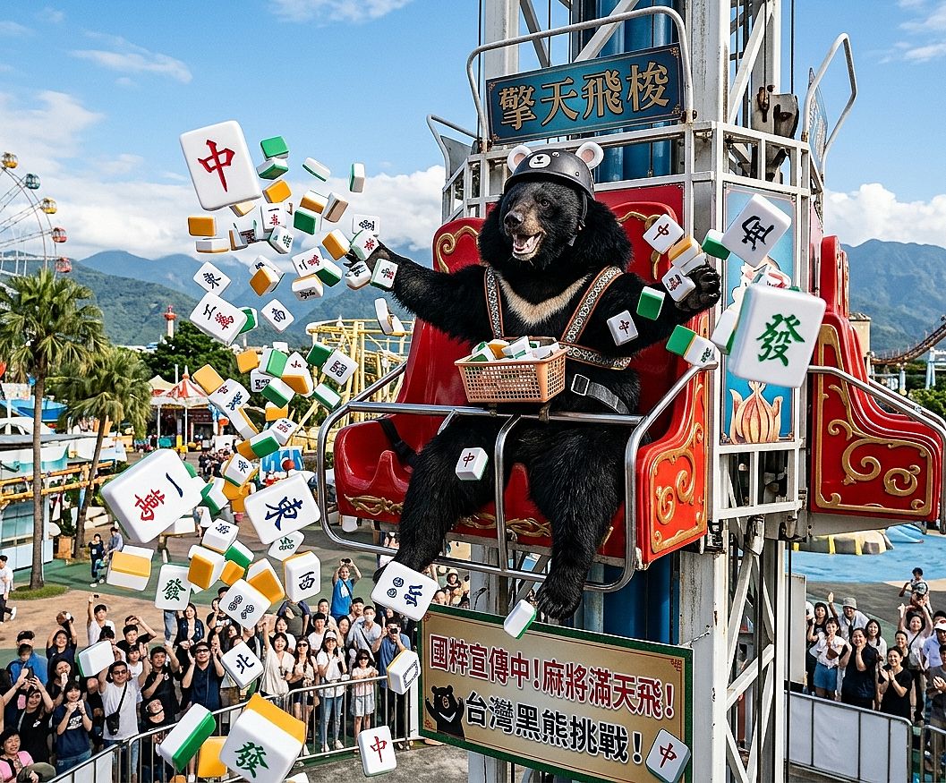 天降大三元,劍湖山世界有台灣黑熊出沒,台灣熊愛打麻將,台灣黑熊在劍湖山世界打麻將,熊掌摸牌極速胡牌,國寶熊界雀聖,擎天飛梭揪團打牌,雲林熊界傳奇,飛天大發財
