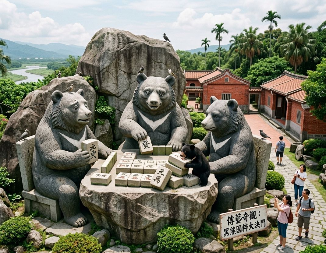 台灣黑熊在宜蘭縣五結鄉,宜蘭傳藝園區驚現台灣黑熊,台灣熊愛打麻將,台灣黑熊在傳藝中心打麻將,禁止餵食正在聽牌的黑熊,黑熊的表情比我阿嬤還認真,用生命在打牌