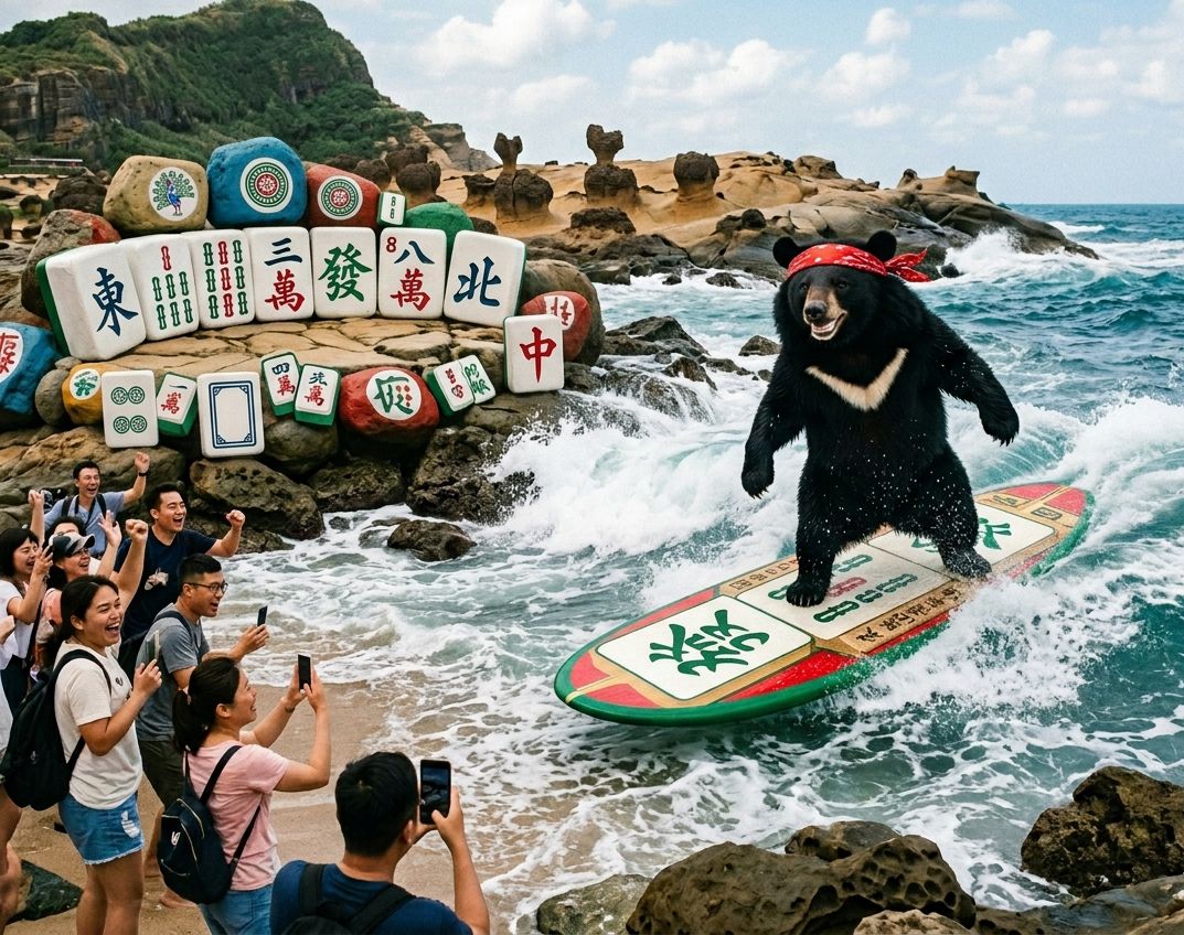 台灣熊愛打麻將,台灣黑熊打麻將,北海岸最強手氣,野柳賭場開幕,這不是瘋狗浪是黑熊聽牌浪,野柳女王頭揪團來打牌,瘋狂海上大四喜,台灣黑熊衝浪大四喜大亂鬥