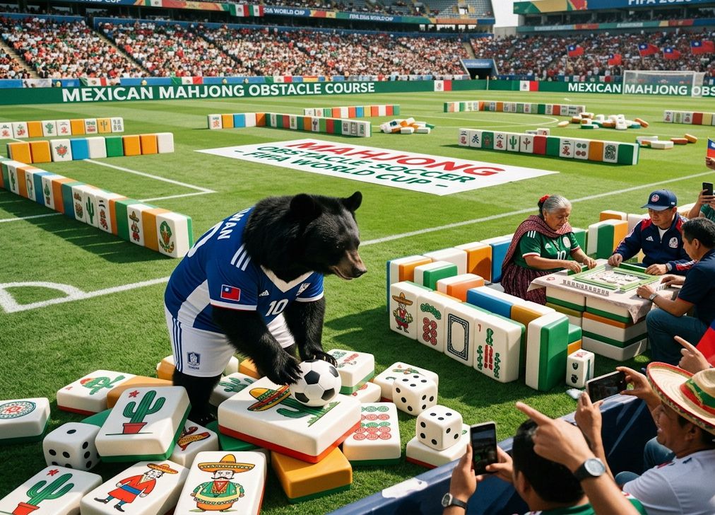 台灣黑熊全場MVP,台灣黑熊前鋒用生命在捍衛台灣國粹,國際足總世界盃32強,國際足總FIFA官方認證自摸,台灣熊愛打麻將,台灣黑熊打麻將,墨西哥世界足球盃有台灣黑熊出沒,台灣黑熊金靴獎新希望,台灣黑熊肉墊倒掛金鉤,2026年世足賽