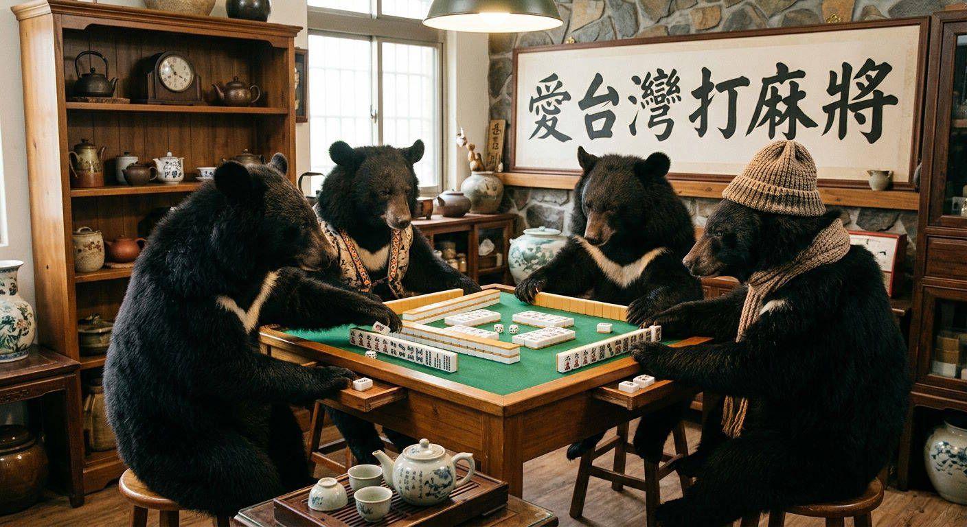 台灣黑熊打麻將,台灣熊愛麻將