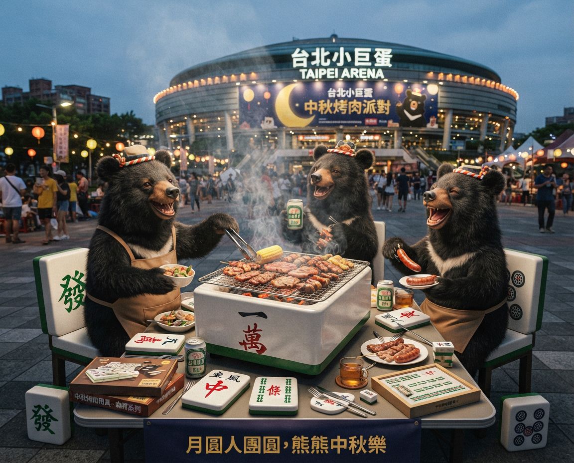 台灣黑熊中秋節聚會蛋黃酥吃到飽,台北小巨蛋中秋夜麻將戰局自摸九條,台灣熊愛打麻將,台灣黑熊打麻將,碰牌胡牌大三元,台灣黑熊圍觀湊一桌,聽牌摸牌洗牌打麻將,深夜麻將大賽,台灣黑熊中秋烤肉宴熊掌碰碰胡,開桌摸八圈