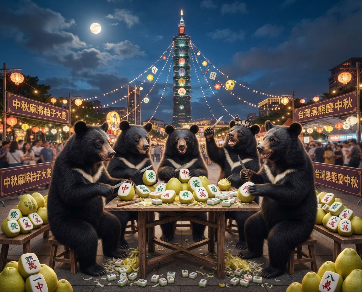 台北101熊界傳奇,台灣黑熊群揪101聚會,台灣黑熊麻將激戰自摸發財,麻將戰局自摸九條,戴老花眼鏡認真打麻將,台灣熊愛打麻將,台灣黑熊打麻將,碰牌胡牌大三元,台灣黑熊圍觀湊一桌,聽牌摸牌洗牌打麻將,台灣黑熊中秋熊掌碰碰胡