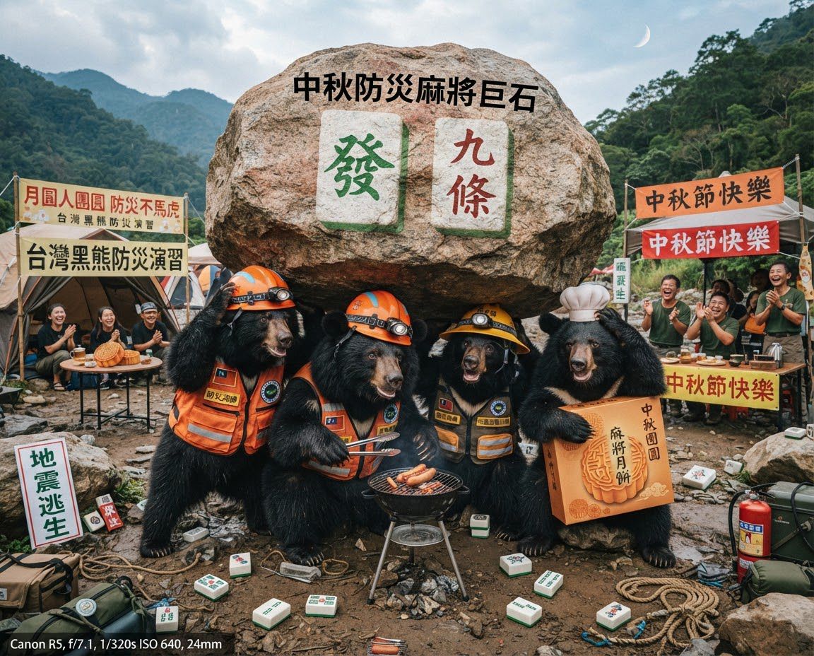 中秋節前夕台灣黑熊地震防災演練打麻將,台灣黑熊麻將激戰自摸發財,麻將戰局自摸九條,台灣黑熊緊急避難演練,台灣熊愛打麻將,台灣黑熊打麻將,碰牌胡牌大三元,中秋節前夕深夜大亂鬥,聽牌摸牌洗牌打麻將,台灣黑熊中秋熊掌碰碰胡