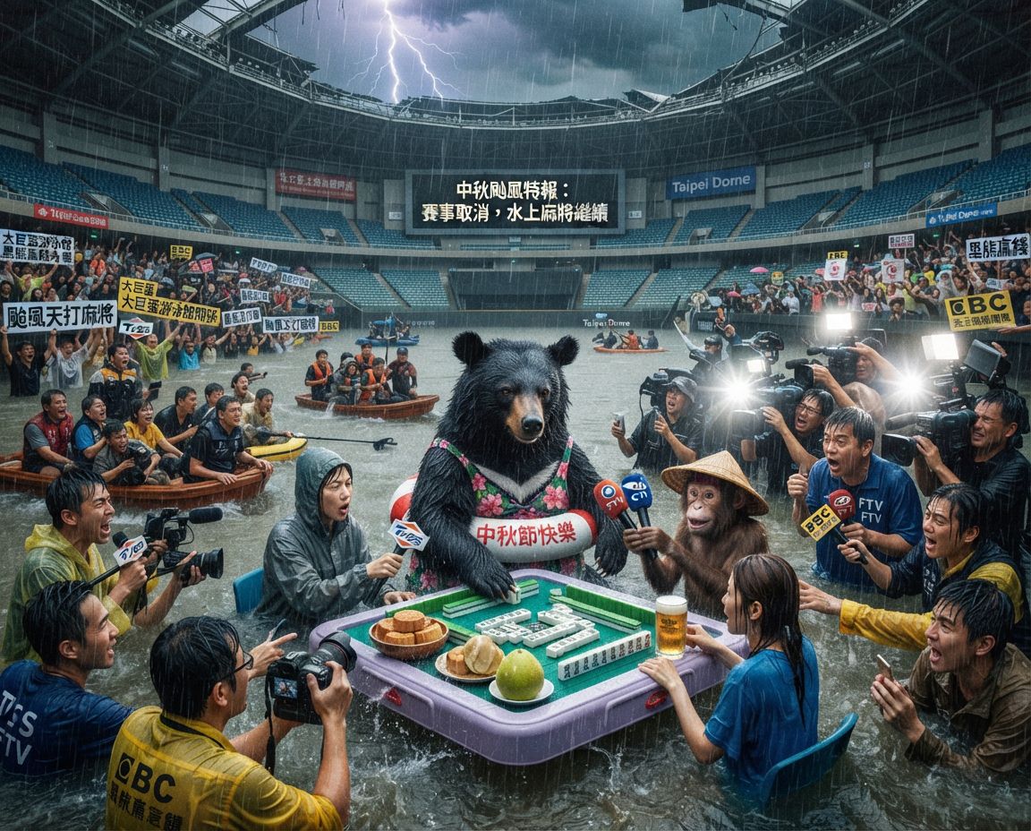 黑熊無視颱風天堅持摸牌湊一桌,一邊吃柚子一邊自摸南風,台灣黑熊風雨無阻大巨蛋打麻將,台灣黑熊中秋淹大水奇觀,台灣熊愛打麻將,台灣黑熊打麻將,碰牌胡牌大三元,台灣黑熊圍觀湊一桌,聽牌摸牌洗牌大巨蛋打麻將,大巨蛋漂浮麻將桌,台灣黑熊神級防颱大作戰