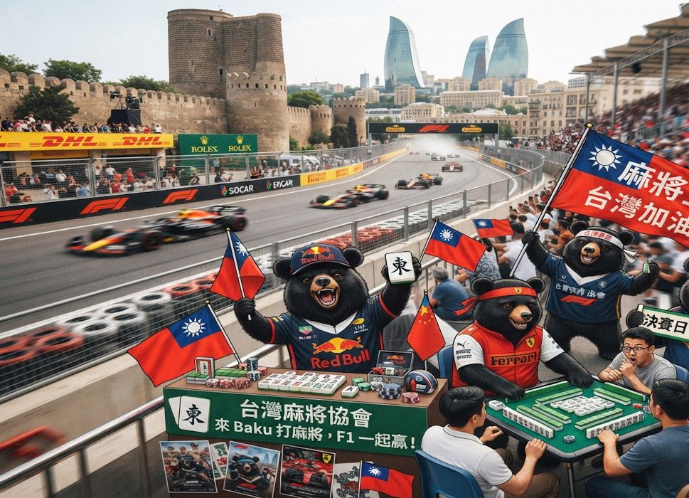亞塞拜然F1變麻將大賽,碰牌胡牌大三元,2026亞塞拜然GP決賽台灣黑熊圍觀湊一桌,聽牌摸牌洗牌打麻將,台灣黑熊麻將激戰自摸發財,台灣熊愛打麻將,台灣黑熊打麻將,台灣黑熊熊掌碰碰胡,台灣黑熊震撼登場,發財東南西北滿天飛,F1賽車過彎比摸牌還要刺激,滿貫自摸全壘打,F1太慢了來Baku打麻將,巴庫古城賽道驚見最萌麻將牌咖