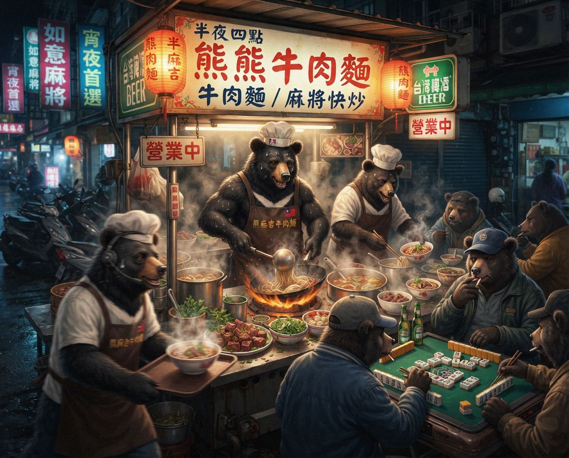 摸牌好運到牛肉麵吃到飽,邊煮牛肉麵邊打麻將,一邊吃麻辣牛肉麵一邊大喊胡啦,圍爐煮麵順便激戰麻將桌,半夜四點台灣黑熊大煮紅燒牛肉麵,碰牌胡牌大三元,台灣黑熊圍觀湊一桌,聽牌摸牌洗牌打麻將,台灣黑熊麻將激戰自摸發財,台灣熊愛打麻將,台灣黑熊打麻將,台灣黑熊熊掌碰碰胡,台灣黑熊震撼登場,發財東南西北滿天飛,滿貫自摸全壘打,叼菸激戰搓麻將