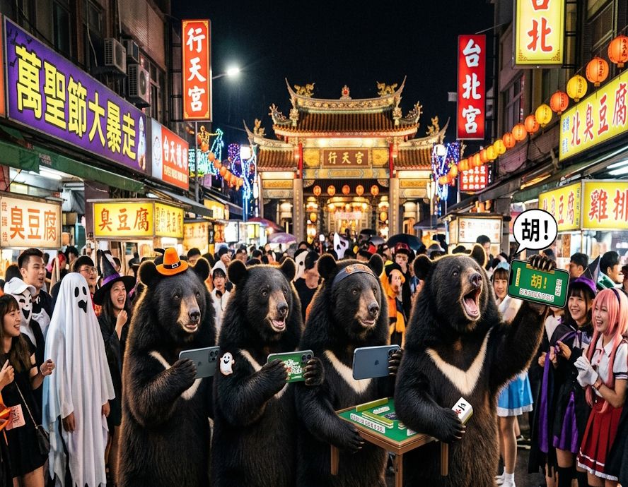 2026最新款iPhone狂玩愛台灣打麻將,台灣黑熊深夜突襲行天宮萬聖節派對,麻將戰局自摸九條,台灣熊愛打麻將,台灣黑熊打麻將,碰牌胡牌大三元,萬聖節的黑熊大亂鬥,聽牌摸牌洗牌打麻將,台灣黑熊萬聖節群魔熊掌碰碰胡,台灣黑熊咆哮真人PK,開桌摸八圈自摸碰碰胡