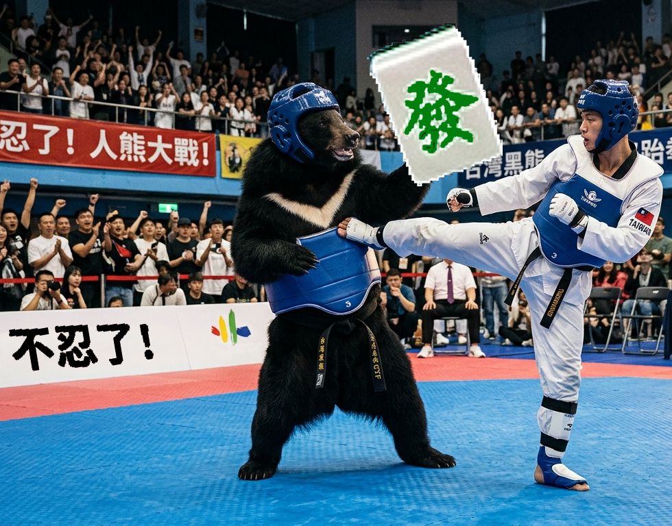 熊掌摸牌,黑熊打跆拳,全中運打麻將,黑熊踢跆拳道,跆拳道打麻將,不忍了,台灣黑熊,黑熊跆拳道打拳,黑熊全中運