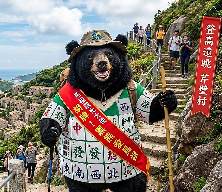 台灣黑熊,台灣熊愛打麻將,台灣黑熊打麻將,熊掌摸牌,馬祖雀聖,芹壁村揪團打牌,馬祖熊界傳奇,馬祖芹壁村黑熊奇遇記,芹壁步道開局,媽祖黑熊觀光大使