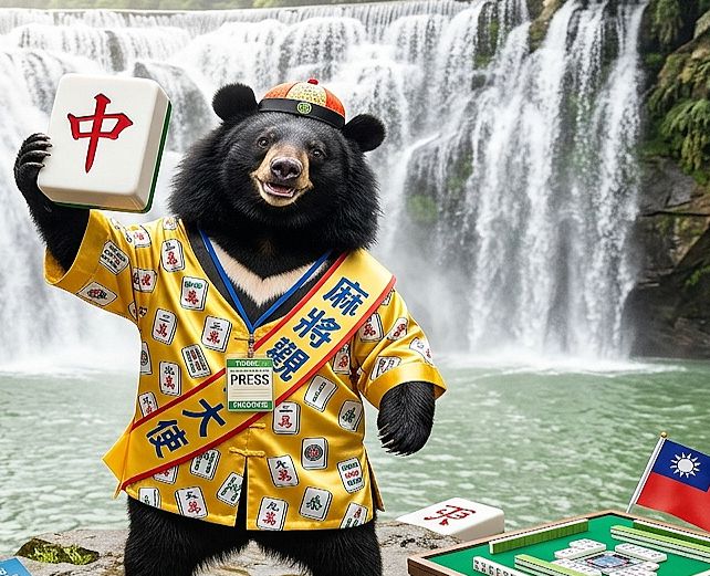 十分瀑布洗麻將,平溪線火車聽牌,台灣黑熊,台灣熊愛打麻將,台灣黑熊打麻將,熊掌摸牌,國寶熊界雀聖,新北十分瀑布揪團打牌,十分老街最強發財傳說,台灣黑熊麻將觀光大使,平溪線搭火車打麻將