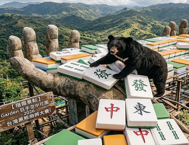 台灣黑熊菲律賓外交,台灣黑熊,台灣熊愛打麻將,台灣黑熊打麻將,熊掌摸牌,黑熊強佔佛手,空中黑熊自摸發財手,宿霧最狂打卡點,台菲麻將友誼賽,空中巨手發財攻略,空中花園大摸牌,宿霧巨手